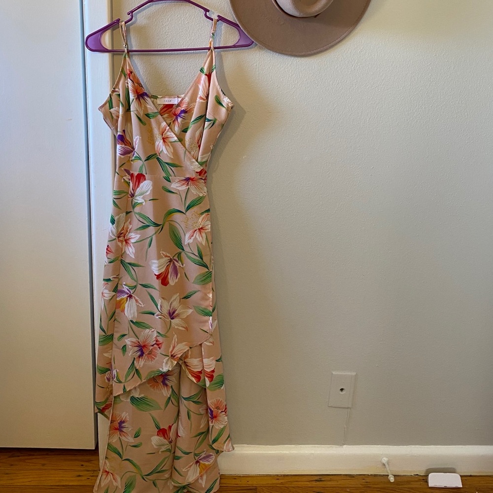 Lush Floral Wrap High-Low Dress